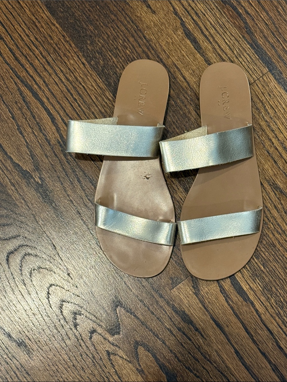 J. Crew Metallic Gold Double Band Slide Sandals